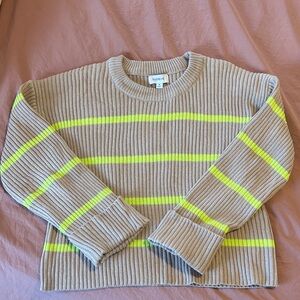 Evereve Tan and Neon Yellow Striped Sweater